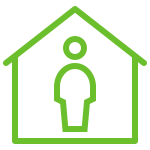 Cartoon house with a person inside